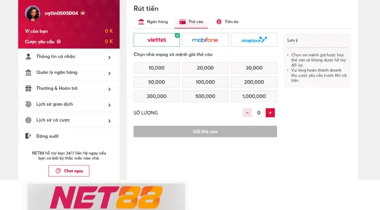 Bước 2: Chọn phương thức rút tiền